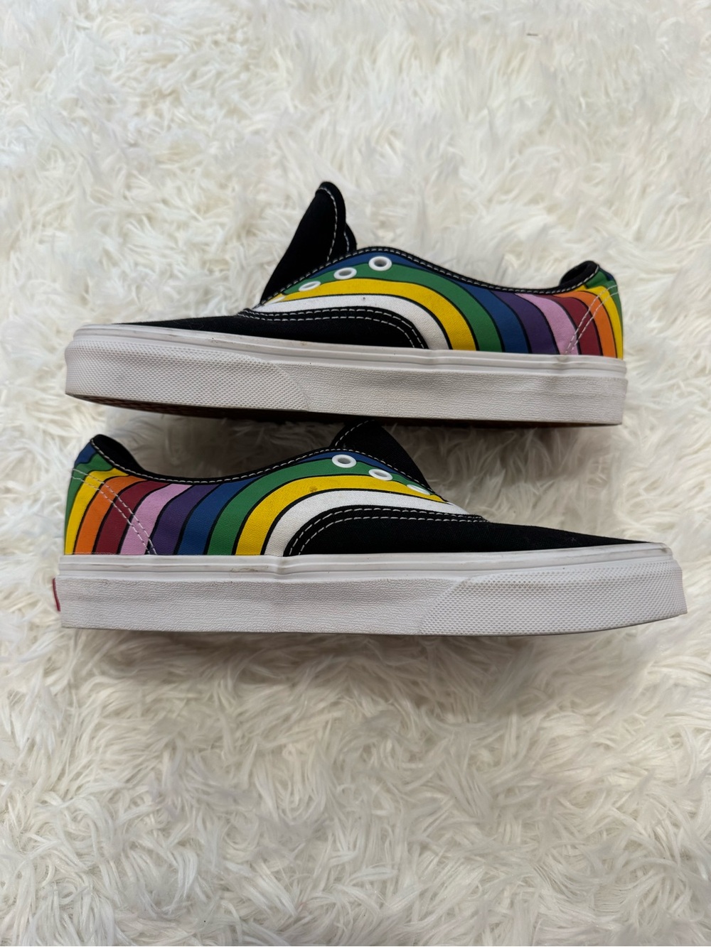 Vans Kids Black Slip-On Sneakers with Rainbow Stripe Detail - Picture 4 of 7